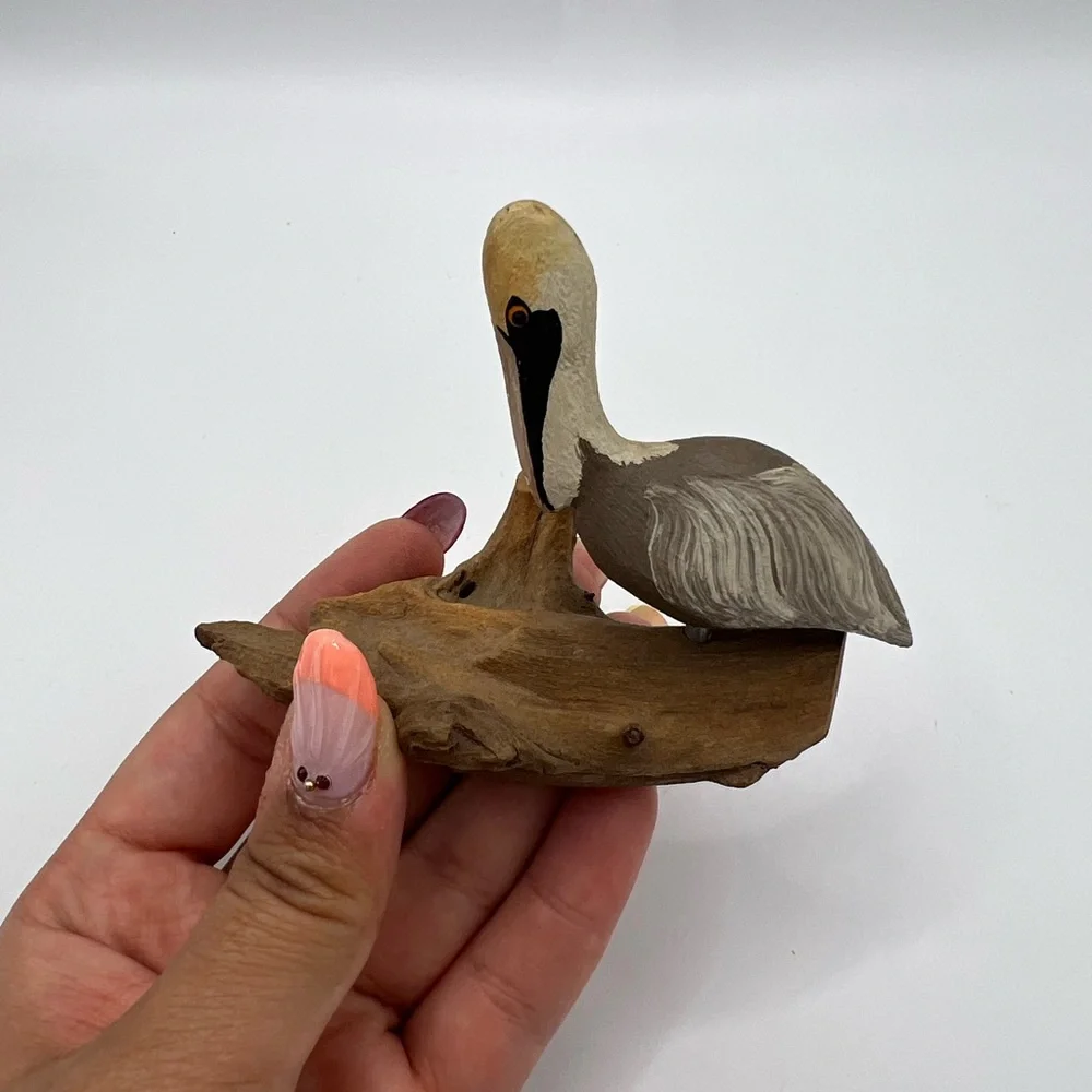 Whitton Handcarving Driftwood Statue Figurine Pelican Bird Collectible Vintage